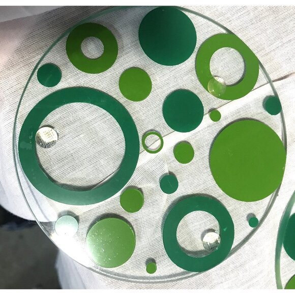 Glass Coasters 4 Blue & 4 Green Dot Design 3 3/4 Inch Set of 8 New - Picture 7 of 11